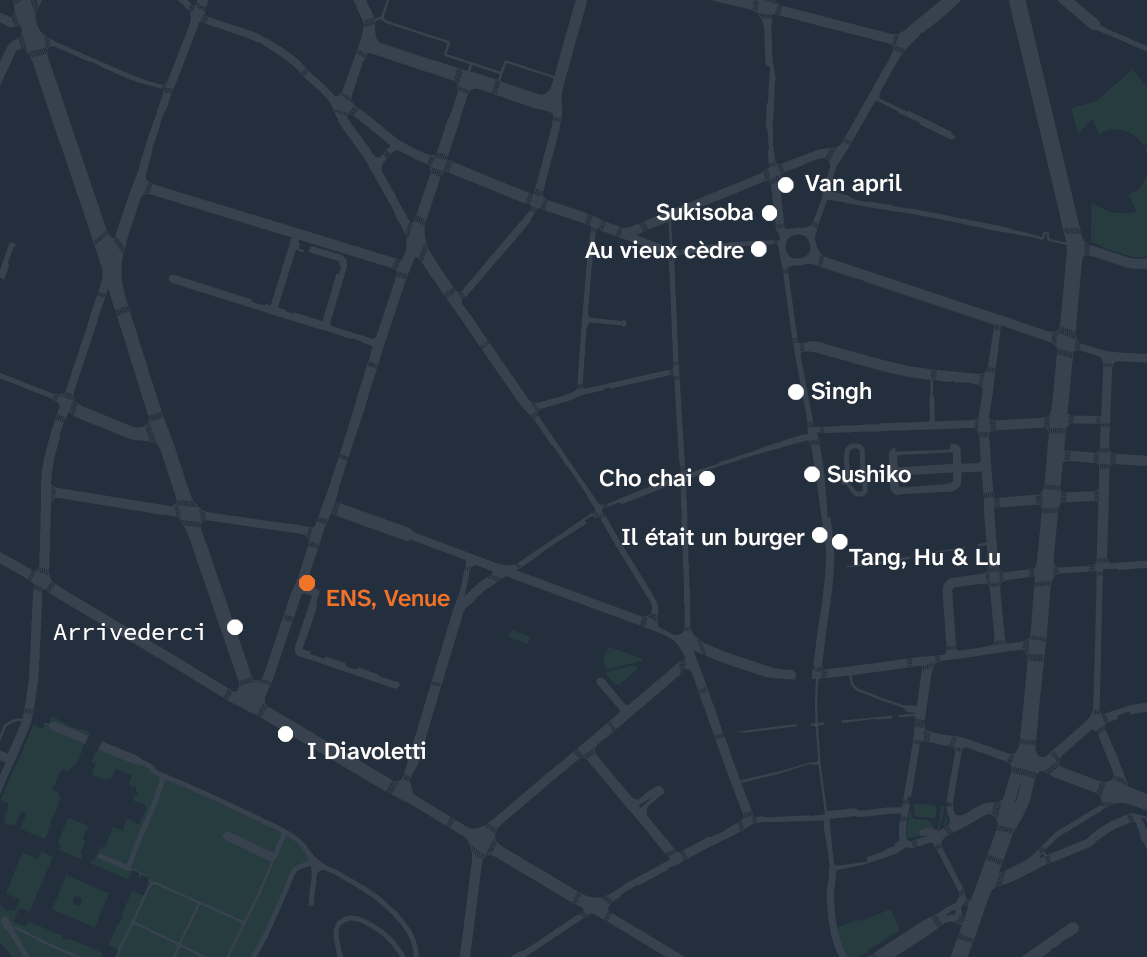 Map showing location of restaurants recommended before.